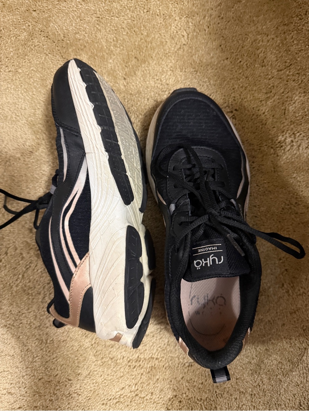 Ryka Black Sneakers with Rose Gold Accents